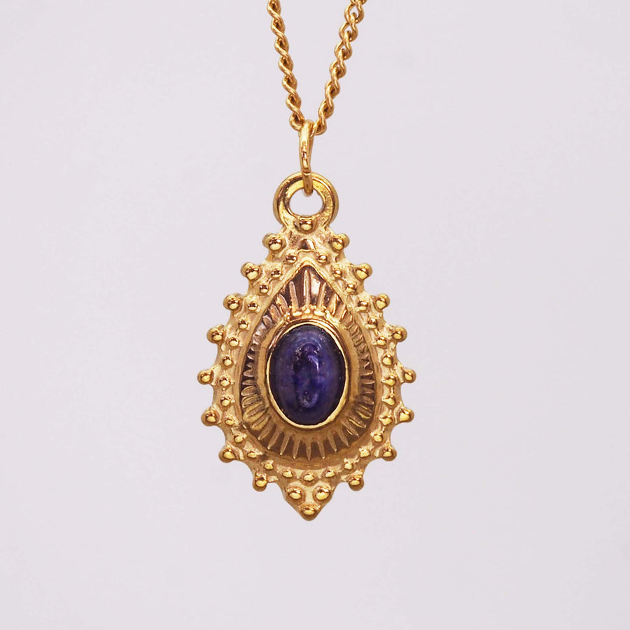 gold gemstone necklace - waterproof necklace with natural lapis and stainless steel with 18k gold plating - boho jewellery online by indie and harper