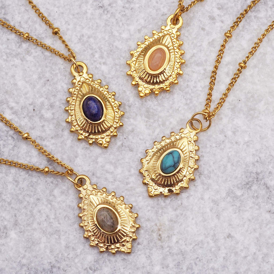 gold gemstone necklace - stainless steel necklace with 18k gold plating and natural gemstones - waterproof necklace from online jewellery brand indie and harper