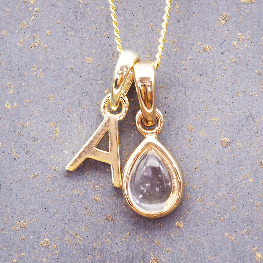 Gold Initial and April Herkimer Birthstone Necklace