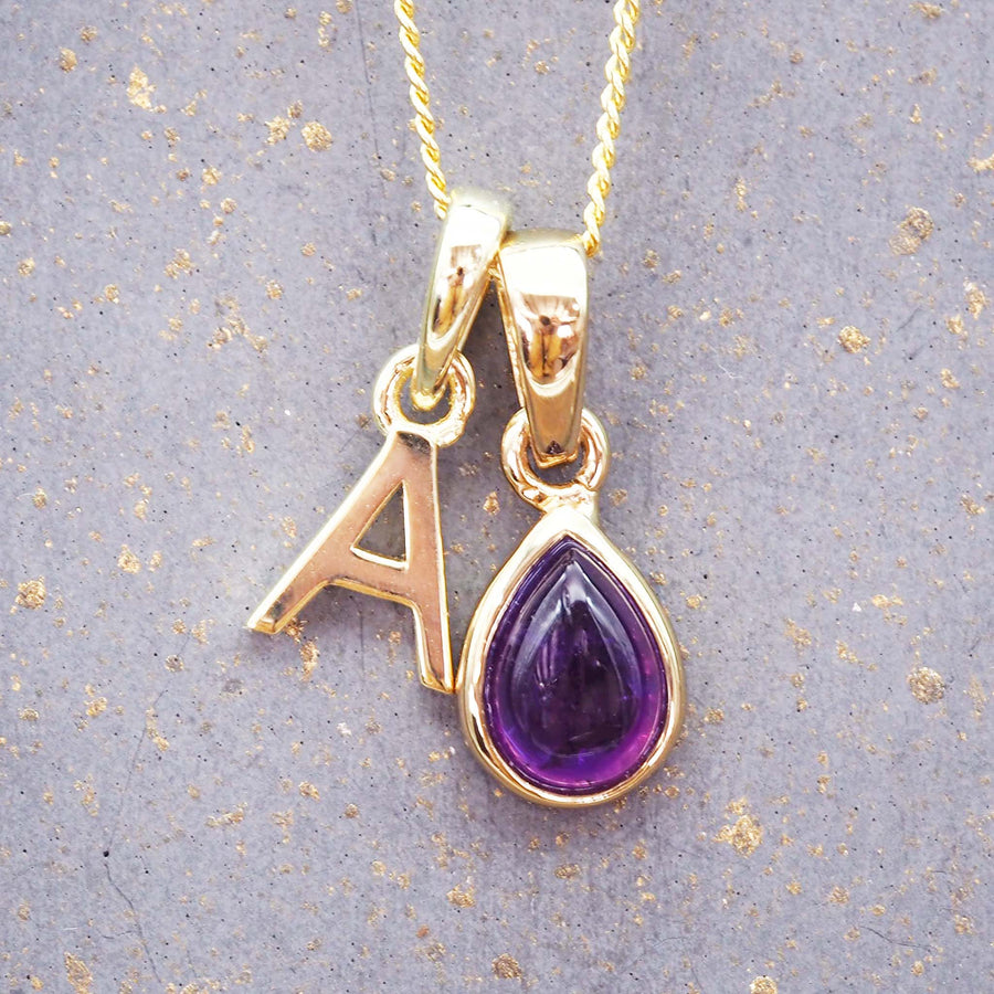 Gold Initial and February Amethyst Birthstone Necklace