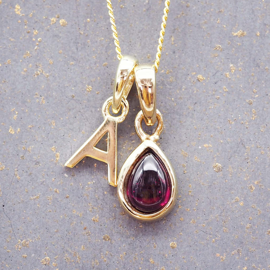 Gold Initial and January Garnet Birthstone Necklace