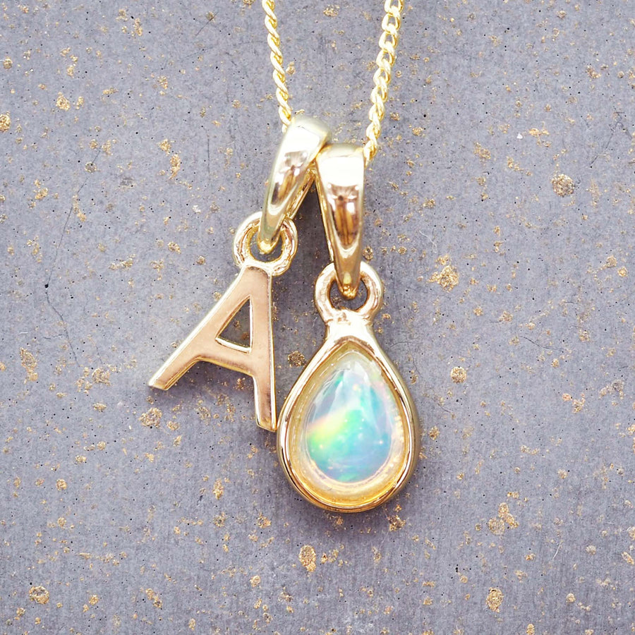 Gold Initial and October Opal Birthstone Necklace