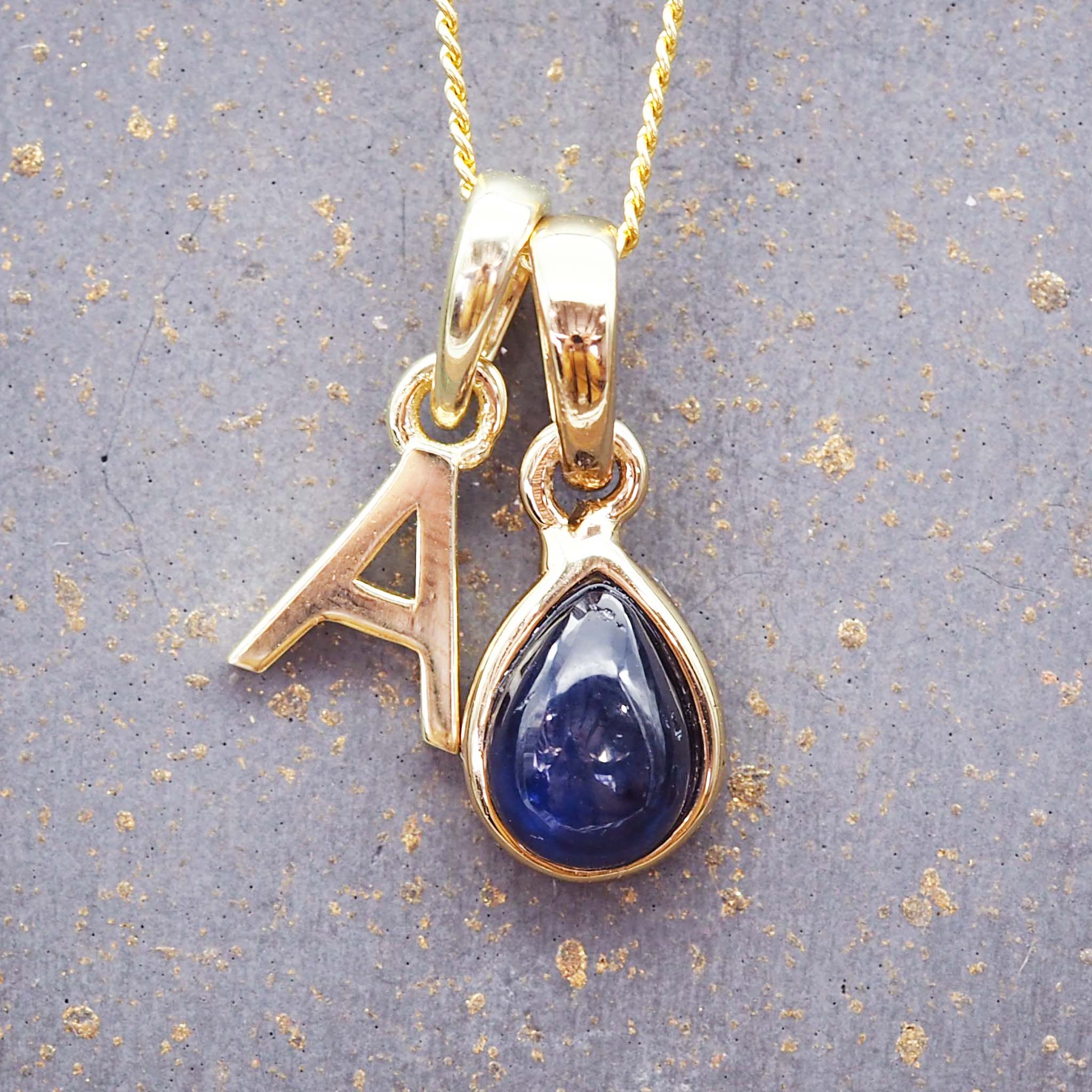 September birthstone and gold initial necklace - gold birthstone jewellery by Australian jewellery brands indie and Harper