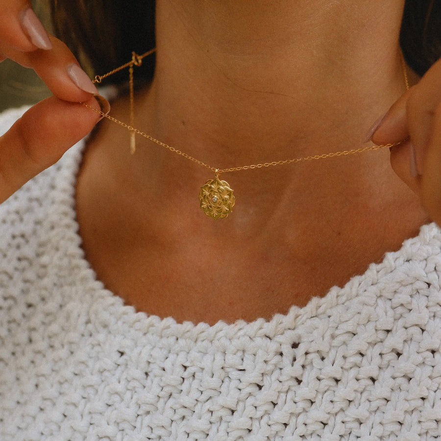 dainty mandala gold necklace with crystal in the centre- gold jewellery by Australian jewellery brands online indie and harper