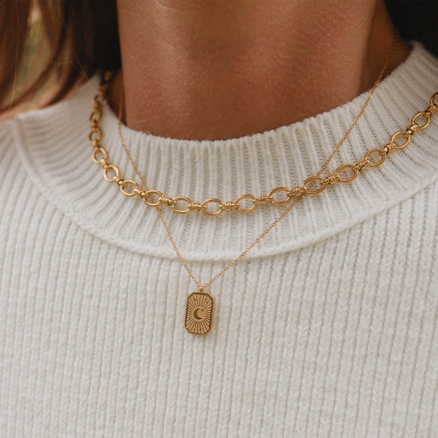 gold necklaces being worn - gold jewellery by Australian jewellery brands indie and Harper