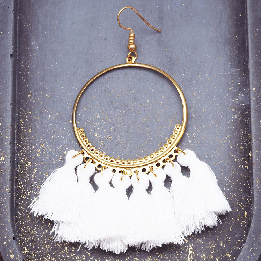 LIMITED EDITION Gold White Tassel Earrings