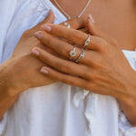 woman wearing sterling silver rings - boho jewellery by Australian jewellery brands  indie and harper