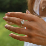 woman wearing green amethyst ring - green amethyst jewellery by Australian jewellery brands indie and Harper