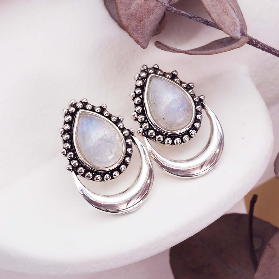 Sterling silver Half Moon Moonstone Earrings - moonstone jewellery by womens jewelry brand indie and harper