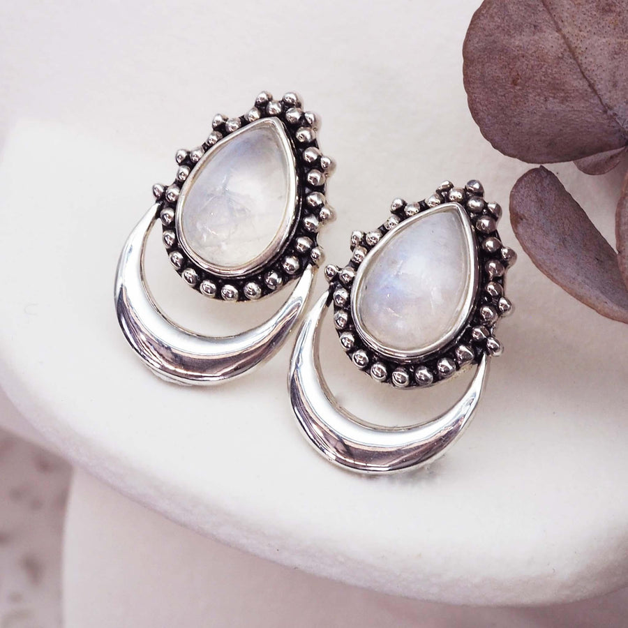 Sterling silver Half Moon Moonstone Earrings - moonstone jewellery by womens jewelry brand indie and harper