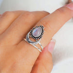 sterling silver half moon moonstone ring - moonstone jewellery by women’s jewelry brand indie and Harper