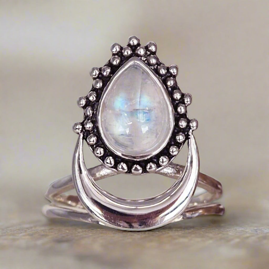 sterling silver half moon moonstone ring - moonstone jewellery by women’s jewelry brand indie and Harper