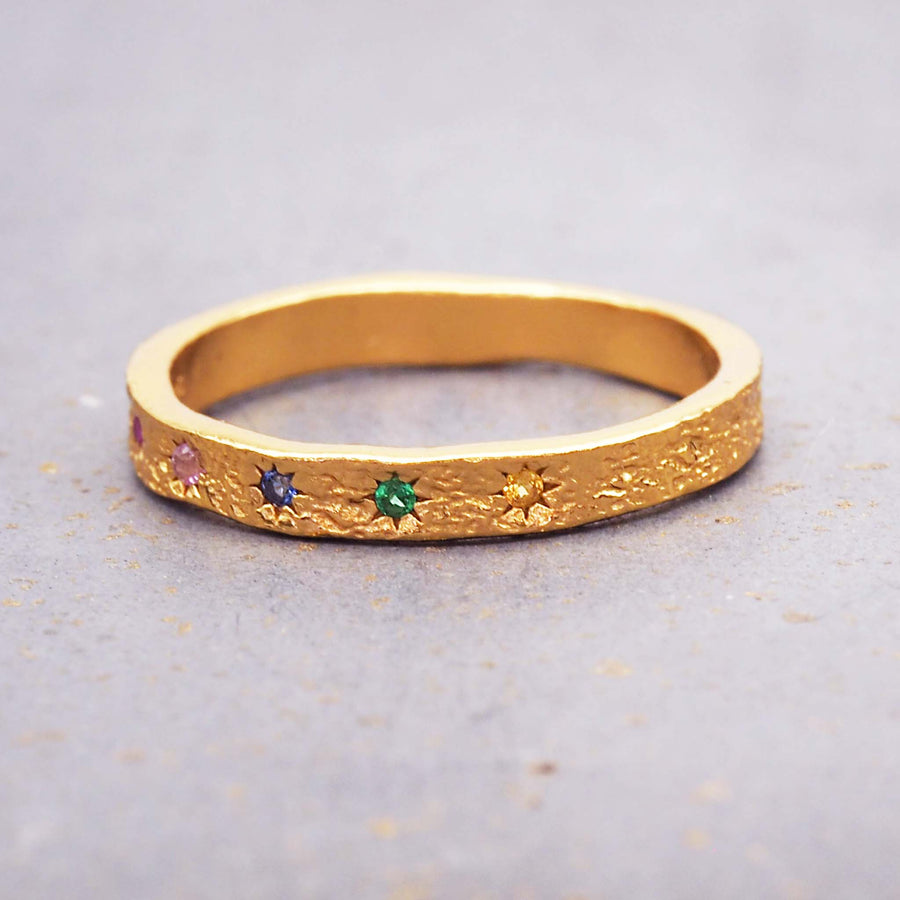 sterling silver band ring with gold plating and multi coloured cubic zirconia - women's stacking rings online by indie and harper