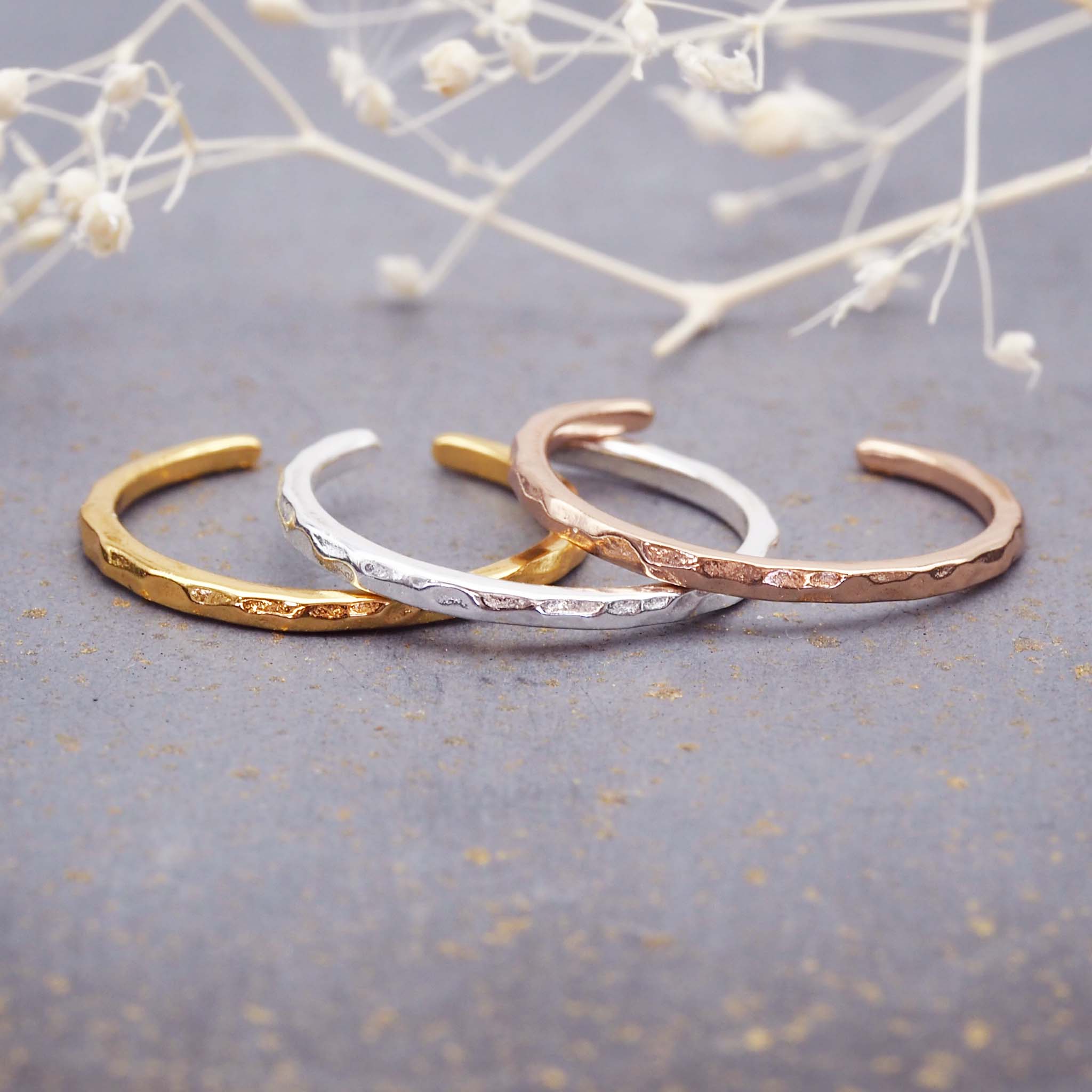 hammered toe rings in sterling silver, gold and rose gold - women's jewellery by Australian jewellery brands indie and harper