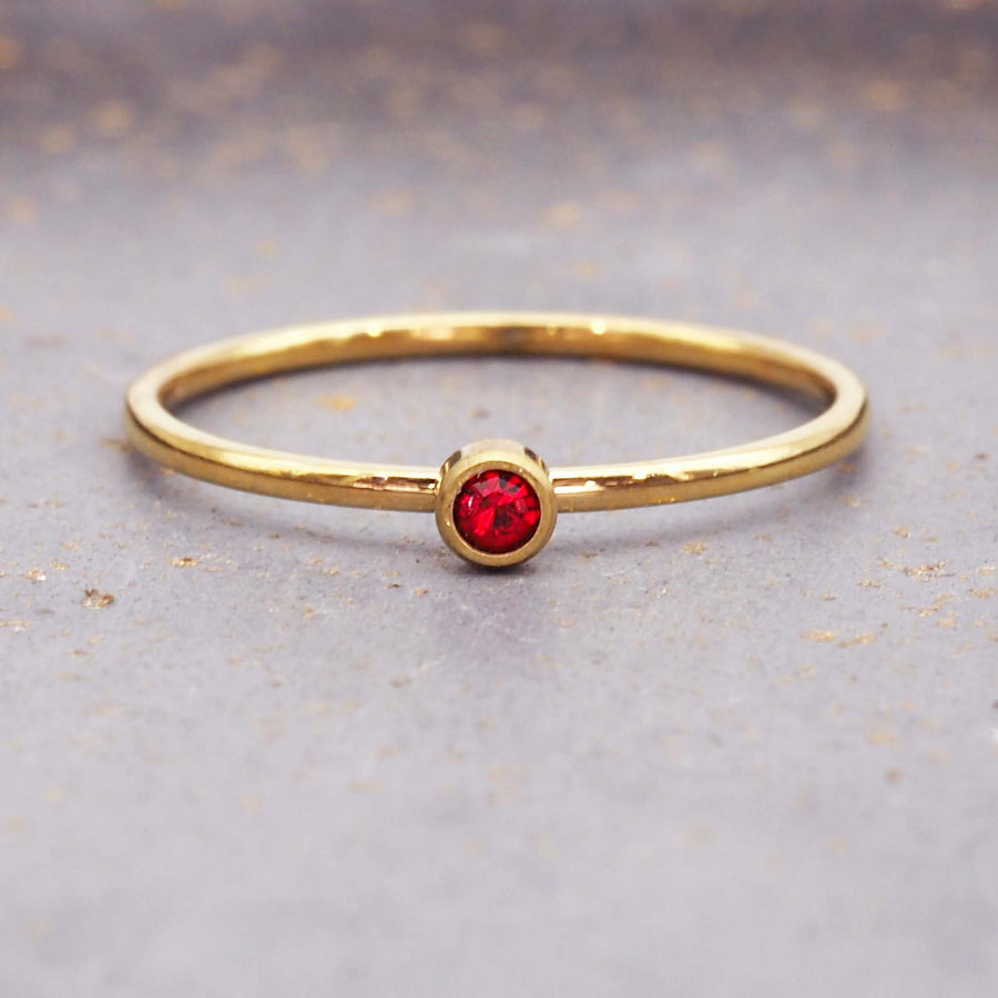 January birthstone dainty gold ring - gold waterproof jewellery by australian jewellery brands indie and harper 