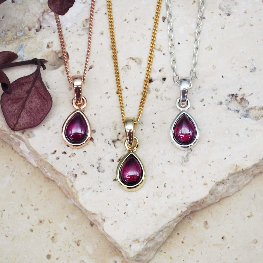 January Birthstone garnet necklaces - womens jewelry by Australian jewellery brand indie and harper 