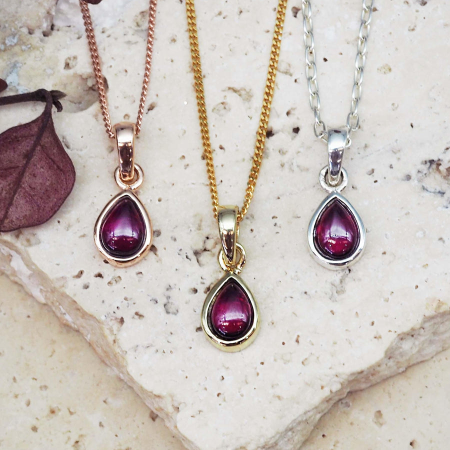 January Birthstone garnet necklaces - womens jewellery by australian jewellery brand indie and harper