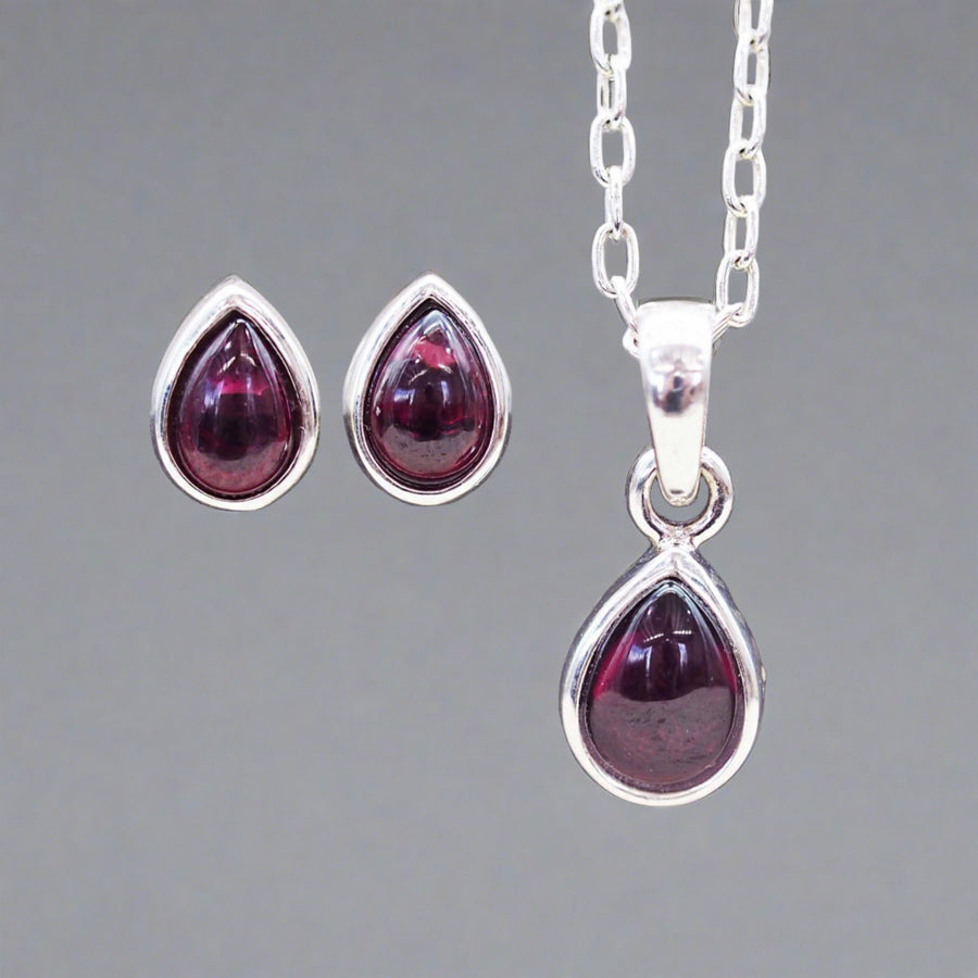 January Birthstone garnet earrings and garnet necklace - sterling silver jewellery by australian jewellery brand indie and harper