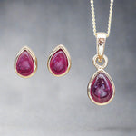 July Birthstone ruby earrings and ruby necklace - gold jewellery by australian jewellery brand indie and harper