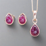 July Birthstone ruby earrings and ruby necklace - rose gold jewellery by australian jewellery brand indie and harper