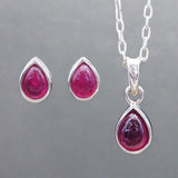 July Birthstone ruby earrings and ruby necklace - sterling silver jewellery by australian jewellery brand indie and harper