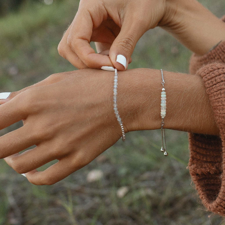 Labradorite beaded Bracelets being worn - womens jewellery by Australian jewellery brands indie and harper