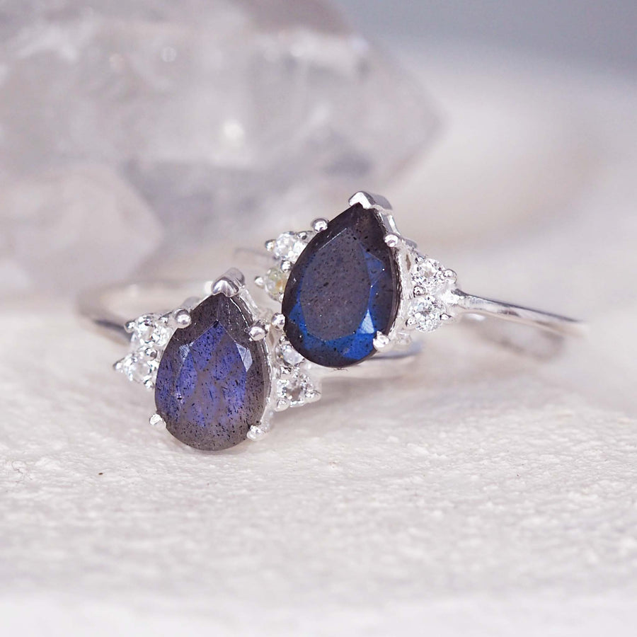 aurora's tear labradorite rings - womens gemstone jewellery by australian jewellery brands indie and Harper