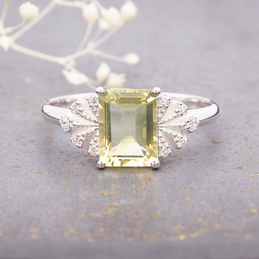 White topaz and lemon quartz ring - gemstone jewellery by Australian jewellery brands indie and Harper