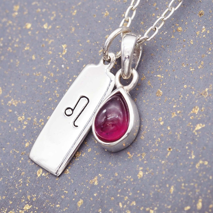 Leo star sign and july Birthstone sterling silver ruby Necklace by Australian jewellery brand indie and harper