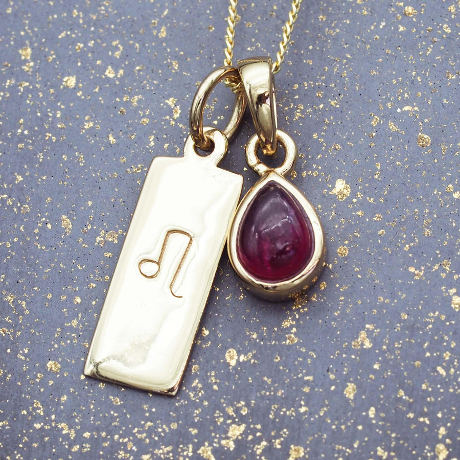 Leo star sign and july Birthstone gold ruby Necklace - gold jewellery by Australian jewellery brand indie and harper