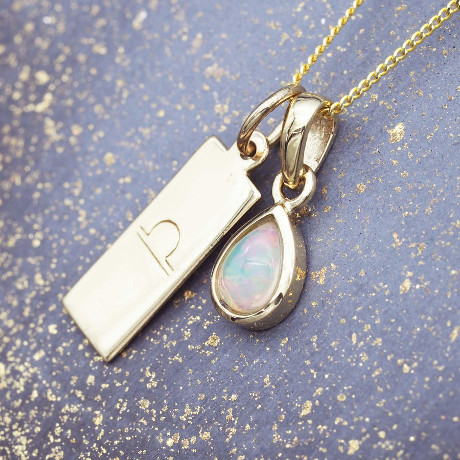 Libra star sign and October birthstone gold opal necklace - gold jewellery by Australian jewellery brand indie and harper 