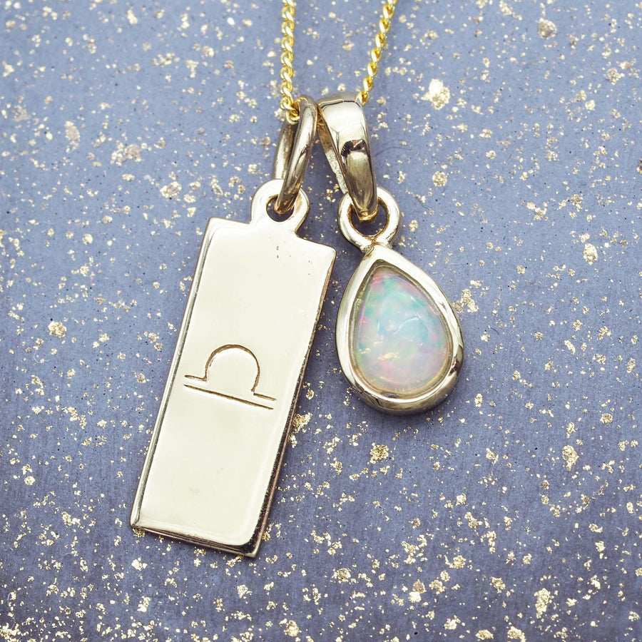 Libra star sign and October birthstone gold opal necklace - gold jewellery by Australian jewellery brand indie and harper