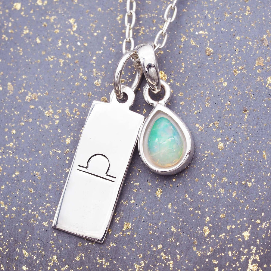 Libra star sign and October birthstone Sterling silver opal necklace - womens jewelry by Australian jewellery brand indie and harper 