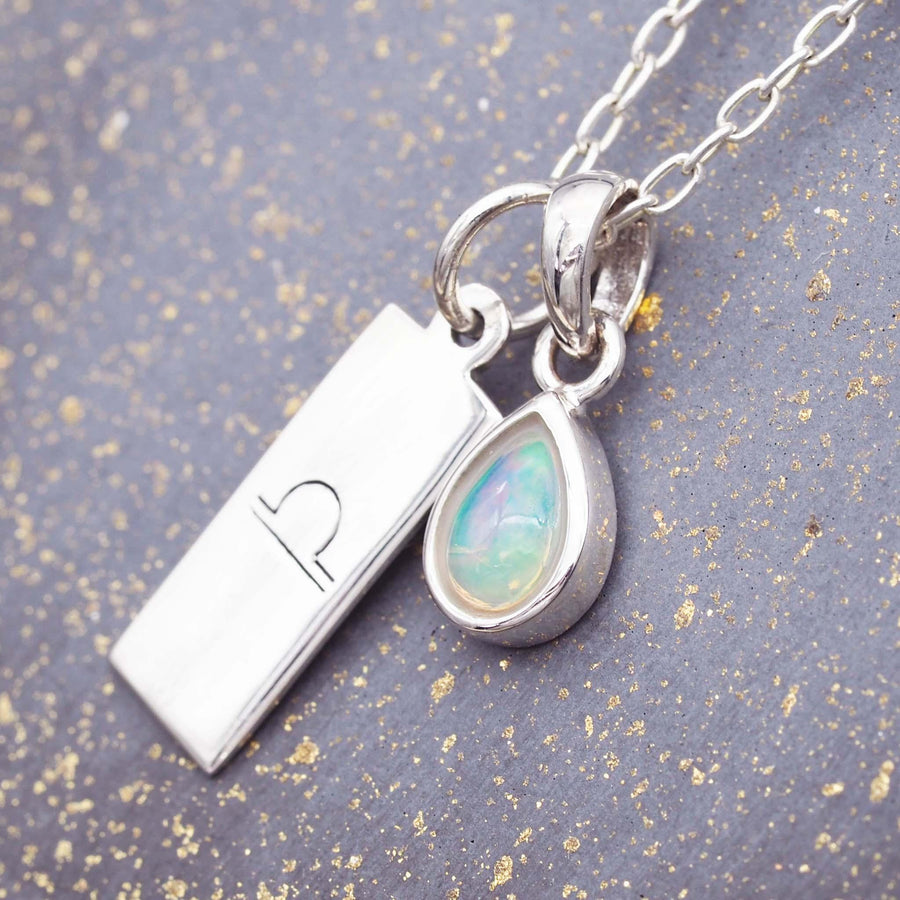 Libra star sign and October birthstone Sterling silver opal necklace - opal jewellery by Australian jewellery brand indie and harper