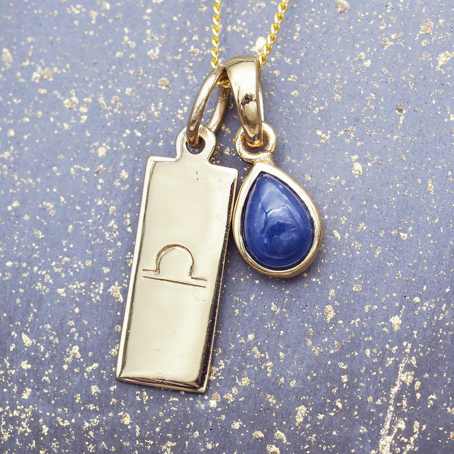 Libra Star Sign and September Birthstone gold sapphire necklace - gold jewellery by australian jewellery brand indie and harper