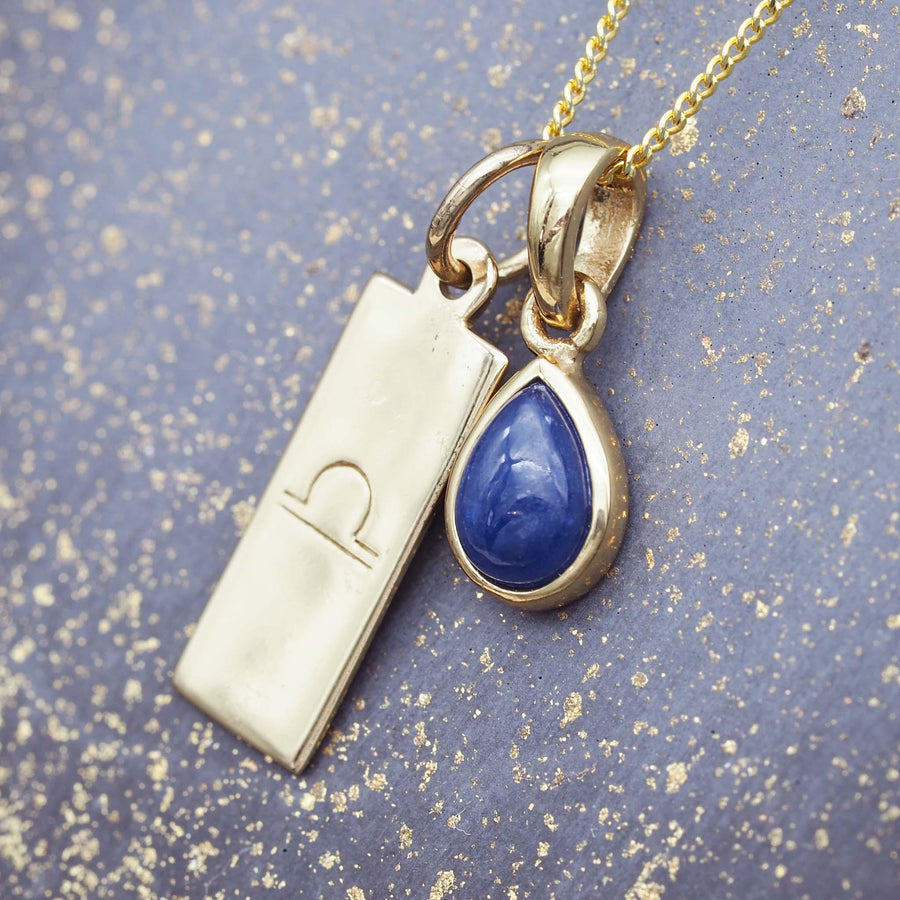 Libra Star Sign and September Birthstone gold sapphire necklace - gold jewellery by australian jewellery brand indie and harper