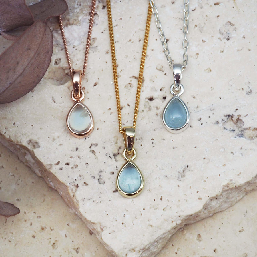 March Birthstone aquamarine necklaces - womens jewelry by Australian jewellery brand indie and harper 