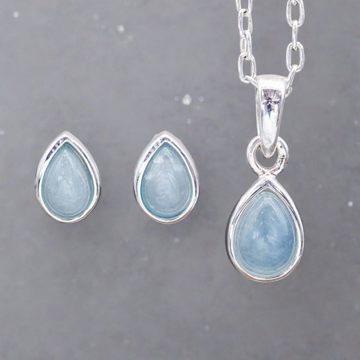 March Birthstone Jewellery set - sterling silver aquamarine earrings and aquamarine necklace - aquamarine jewellery by australian jewellery brands indie and harper