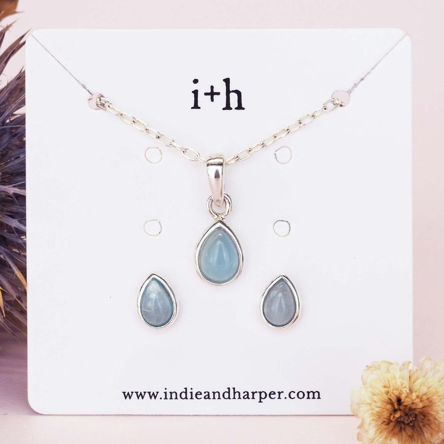 March Birthstone jewellery Set - sterling silver aquamarine earrings and aquamarine necklace - aquamarine jewellery by australian jewellery brands indie and harper