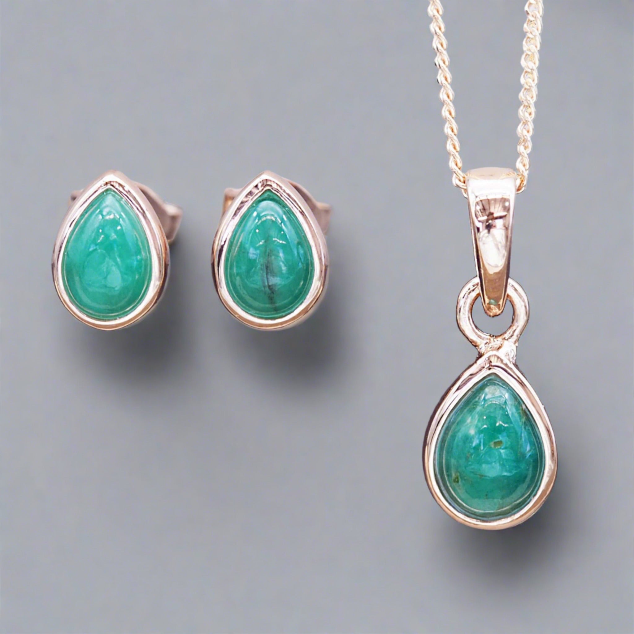 May Birthstone emerald earrings Emerald Necklace - Rose Gold jewellery by Australian jewellery Brand indie and harper