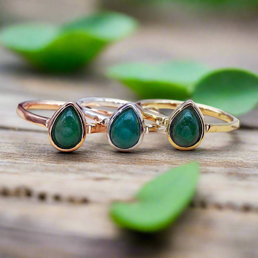 may birthstone rings - rose gold, silver and gold emerald rings - emerald jewellery and May birthstone jewellery by australian jewellery brands indie and harper