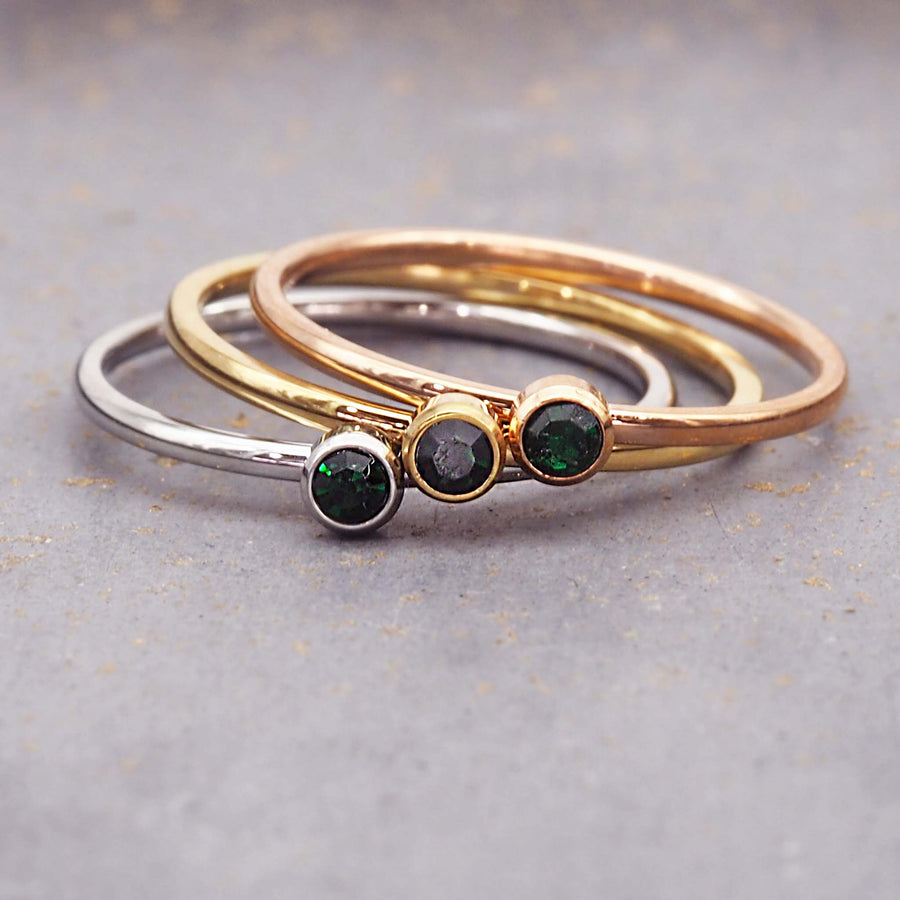 May birthstone rings in silver, gold and rose gold - waterproof jewellery by Australian jewellery brands indie and Harper 