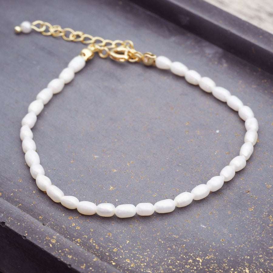 dainty bracelet made with pearls - layer bracelet by online jewellery brand indie and harper