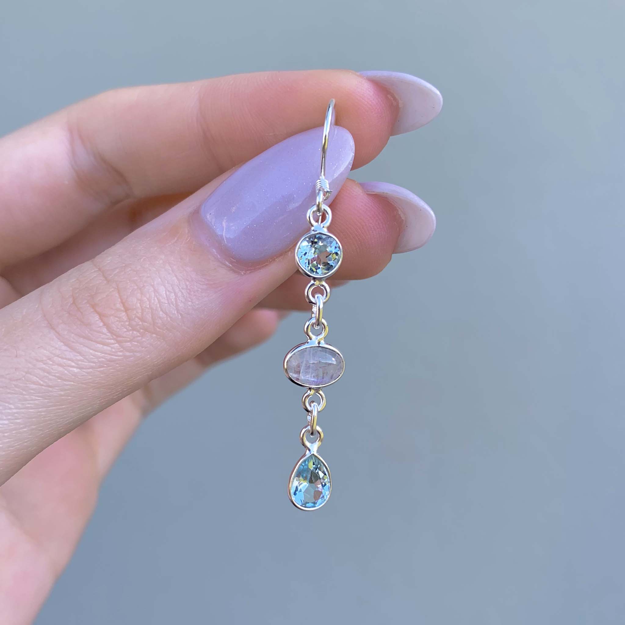 moonstone and blue topaz earrings - blue topaz jewellery by Australian jewellery brands indie and harper