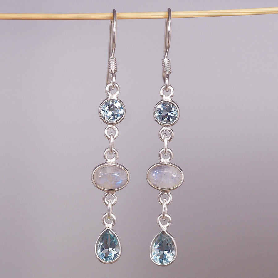 moonstone and blue topaz earrings - blue topaz jewellery by Australian jewellery brands indie and harper