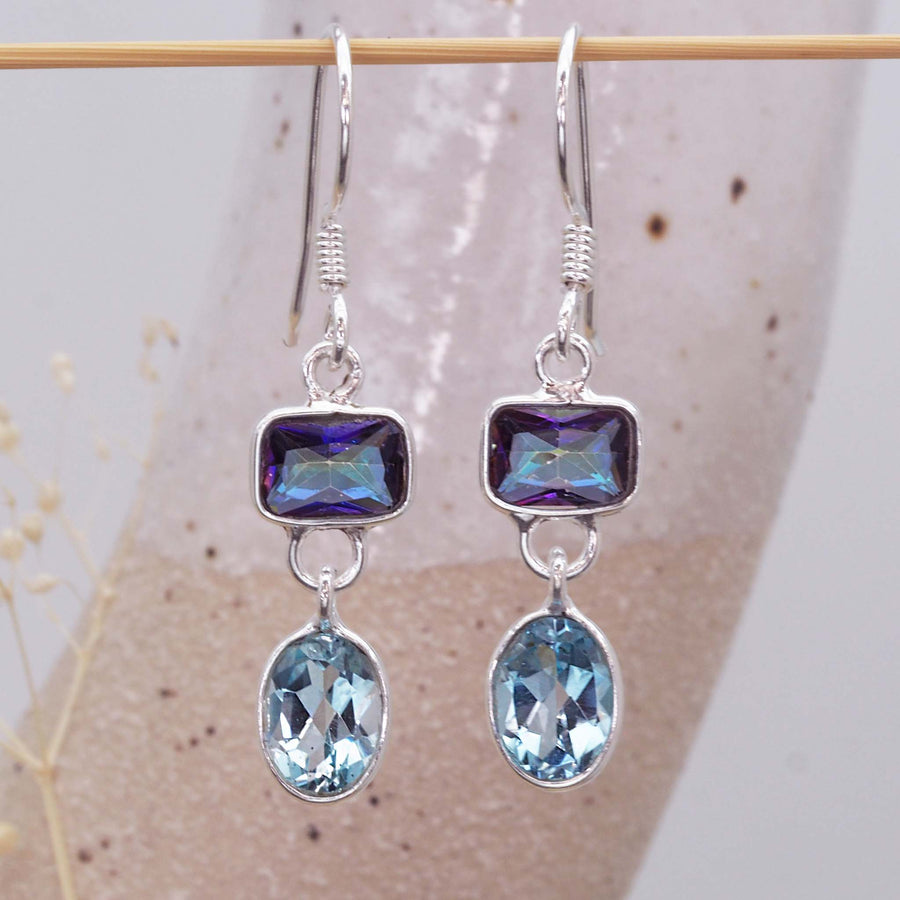 dainty mystic quartz and blue topaz earrings - blue topaz jewellery by Australian jewellery brands indie and harper