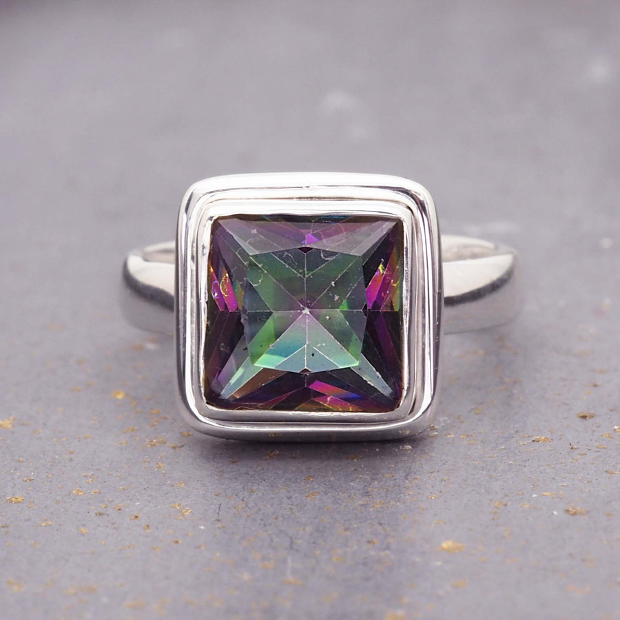 mystic quartz ring - displaying the colours of the rainbow and made with natural mystic quartz and sterling silver - women's rings by online jewellery brand indie and harper