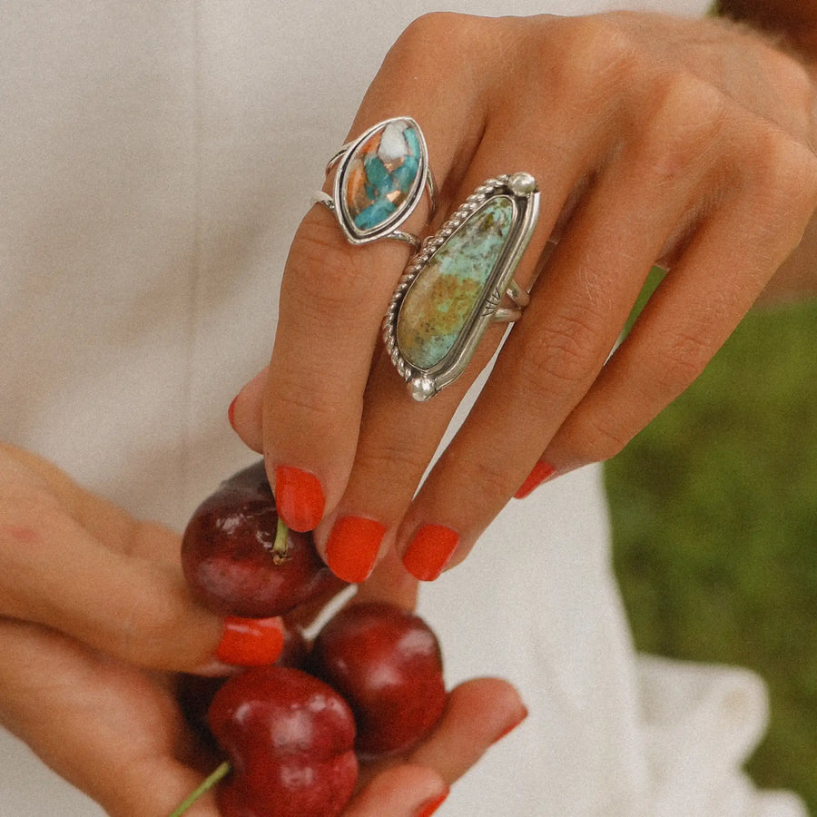 navajo half twist turquoise ring being worn - Native American jewelry and turquoise jewellery by Australian jewellery brands indie and harper