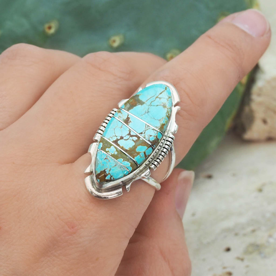 Navajo Sterling Silver Turquoise Ring being worn - Native American Jewelry and turquoise jewellery by australian jewellery brands online indie and harper