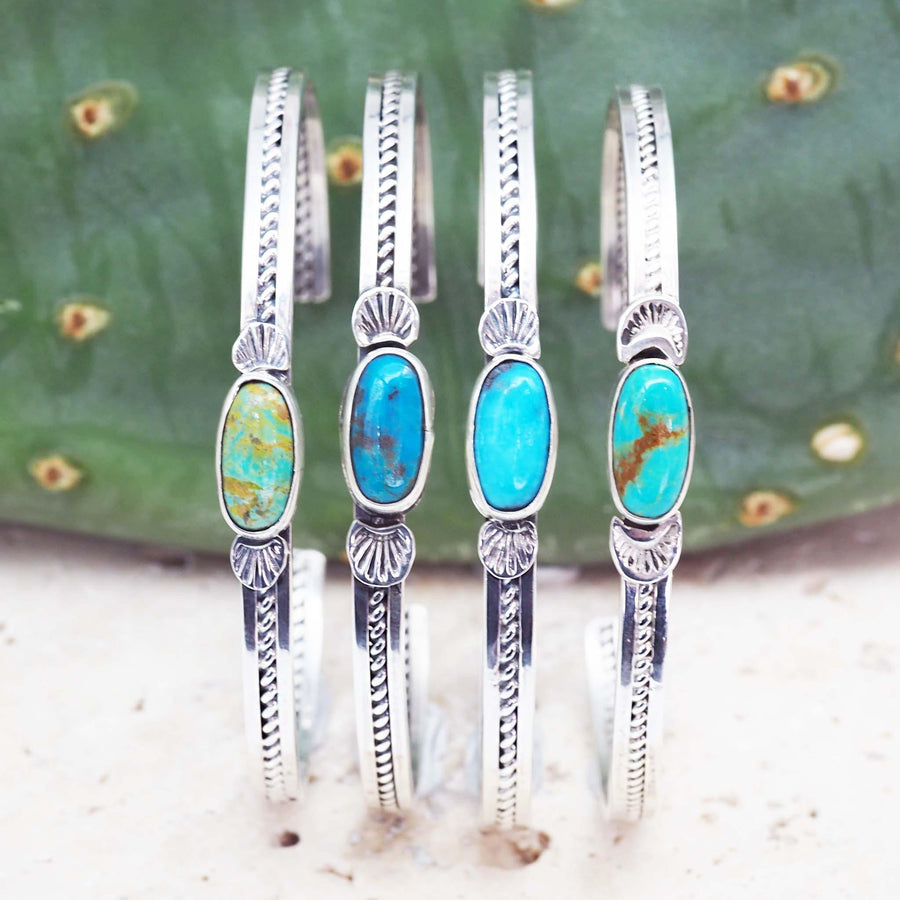 Navajo Turquoise Bracelets in dark blue, light blue and green - native american jewelry and turquoise jewellery by womens jewellery brand indie and harper